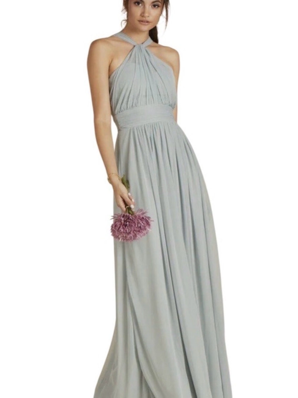 Birdy Grey Halter Maxi Dress in Light Gray